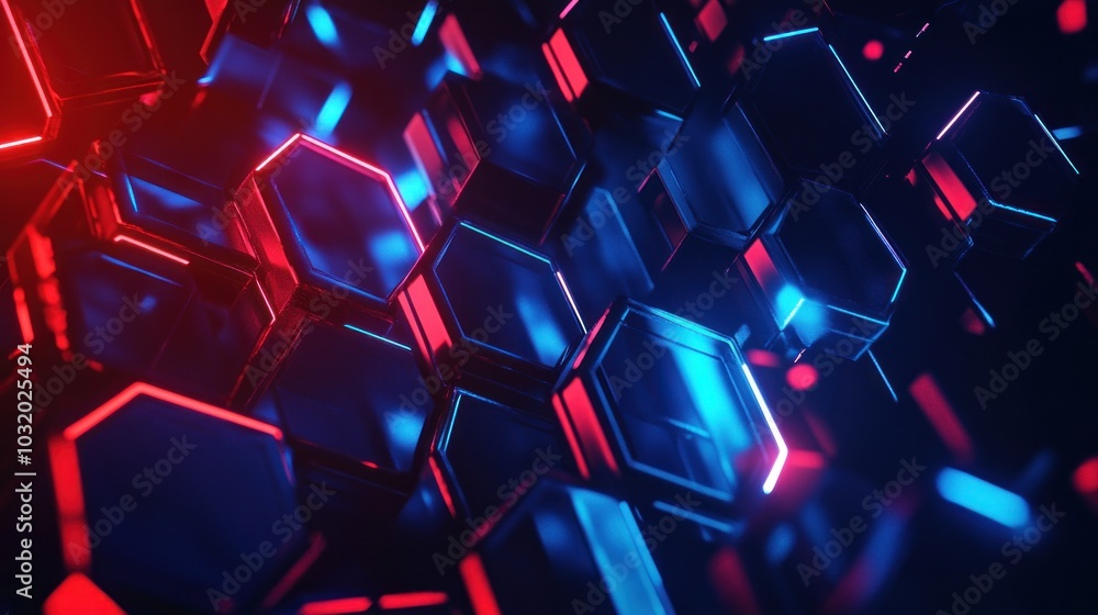 Poster abstract hexagon pattern with neon lights