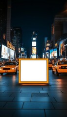 Empty Billboard Mockup on Night City Street, Illuminated Advertising Panel, Urban Outdoor Marketing