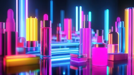 Obraz premium Neon Cityscape of Cosmetics