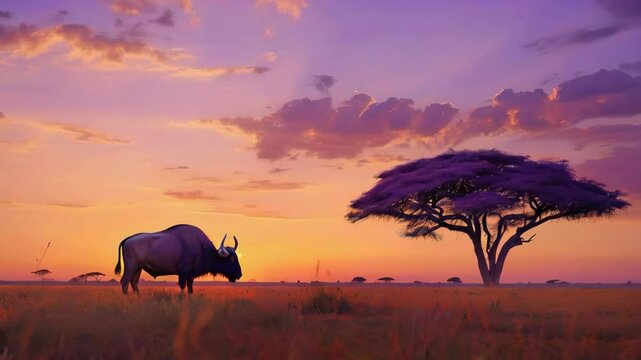 Silhouette of the sun setting on the savanna in the afternoon, 4K Ultra HD footage Perfect for Professional Projects, tech presentations