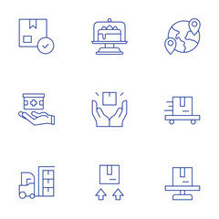 Delivery icons set. Thin Line style, editable stroke. box, cake dome, delivery, worldwide