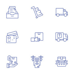 Delivery icons set. Thin Line style, editable stroke. box car, delivery, box, credit card payment, deliver