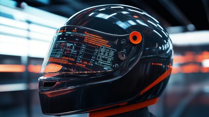 Dynamic HUD in futuristic helmet for virtual racing visualization