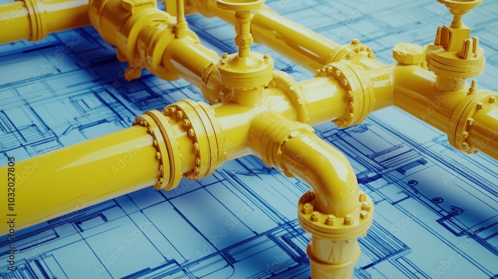 Poster yellow pipeline on blueprint