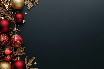 Elegant Christmas border with red and gold ornaments