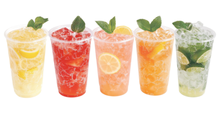 Refreshing Summer Lemonades and Iced Coffees in Clear Cups Generative AI