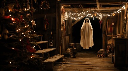 Naklejka premium Spooky Ghost Decor in Cozy Holiday Setting