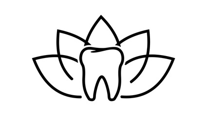 Dental Care,Tooth like lotus flower, Black Isolated Silhouette