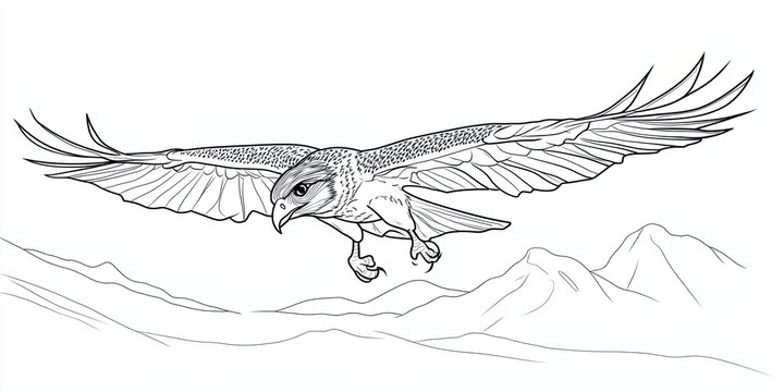 recommend clip art: A bird flying over mountains.