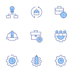 Work icons set. Line Duotone style, editable stroke. helmet, briefcase, job, work, work in progress, time management, workflow