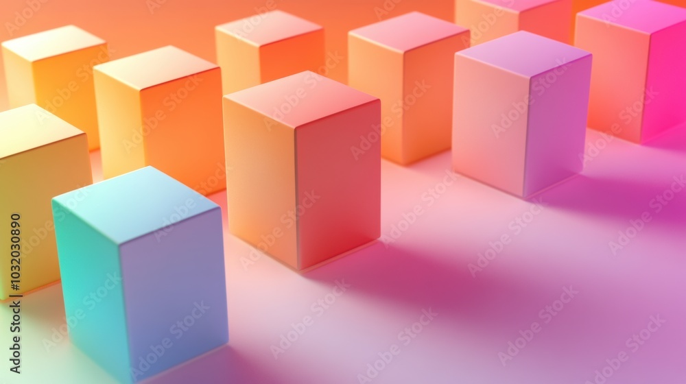 Poster uniform minimalist blocks in a harmonious gradient, showcasing simplicity and color transitions acro