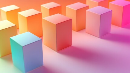 Uniform minimalist blocks in a harmonious gradient, showcasing simplicity and color transitions across a modern design landscape