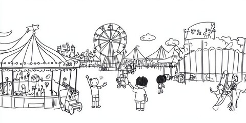Obraz premium Black and white drawing of a carnival.