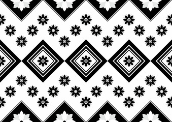 Beautiful Thai tribal geometric shape, square shape, traditional ethnic pattern, white tone and decorated with floral pattern.