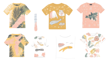 Colorful Summer T Shirt Designs Featuring Tropical and Beach Themes Generative AI