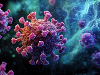 Coronavirus Covid-19 background AAV, vector Corona, electron microscope