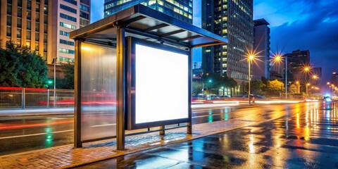 Blank Billboard in Cityscape at Night, Advertising, City Lights ,advertising, cityscape