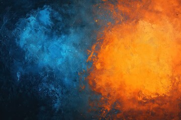 Bright orange and blue blend, creative textured backdrop featuring radiant light effects and...