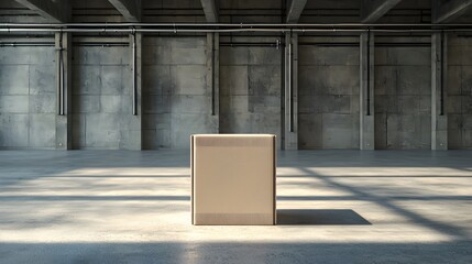 Fototapeta premium Futuristic Biodegradable Shipping Box in Minimalistic Warehouse Setting with Copy Space