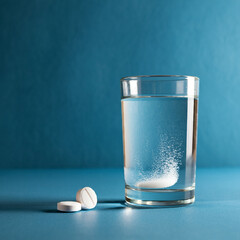 Clear glass of water with ice cubes on a blue background, symbolizing purity and hydration