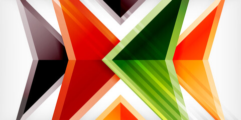 Arrows with 3d effect abstract background. Triangles on light grey backdrop