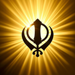 The Khanda symbol radiating bright golden rays, representing spiritual enlightenment and the power of faith