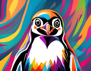 Fototapeta premium colorful penguin with cool isolated pop art style background