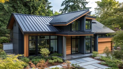 Naklejka premium corrugated metal roof installed in a modern house