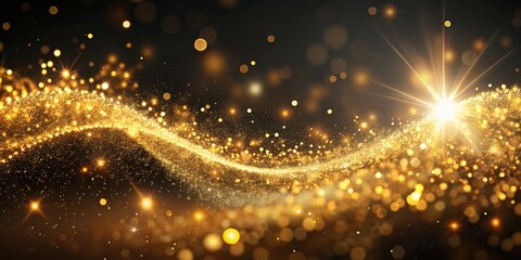 Naklejka premium Golden Light Burst with Bokeh and Glitter, Abstract , Background