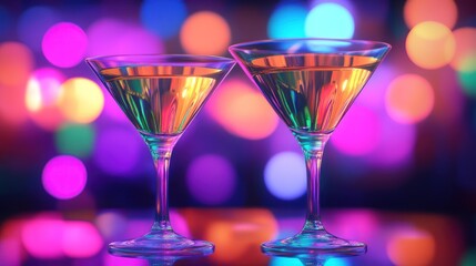 Two Martini Glasses with Neon Lights