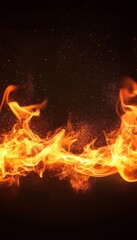 Fototapeta premium Line of Fiery Flames, Abstract Fire Background. Texture of Burning Heat, Blazing Bonfire