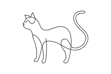 Continuous Line Art of a Stretching Cat – Minimalist Vector Illustration