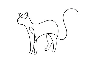 Continuous Line Art of a Stretching Cat – Minimalist Vector Illustration