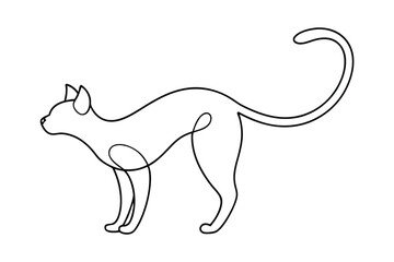 Continuous Line Art of a Stretching Cat – Minimalist Vector Illustration