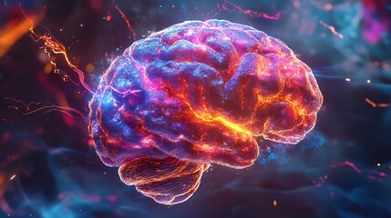 Artistic Colorful Brain Representation Realistic Neural Network Art neon color Image