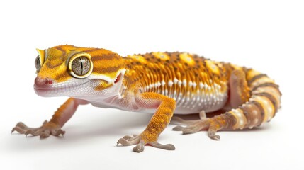 Obraz premium Banded Gecko Isolated on White Background for Nature and Wildlife Projects