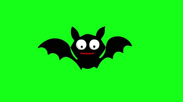 Flying bat with eyes moving on green screen. Looping vector animation for Halloween, scary, spooky, horror editing