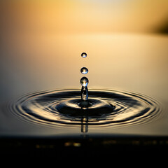 A water droplet falling into a liquid, its impact creating a ripple effect, symbolizing serenity and calm