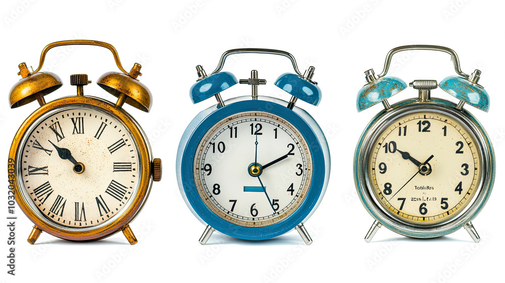 Aufkleber collection of vintage timers and clocks on a transparent background generative ai