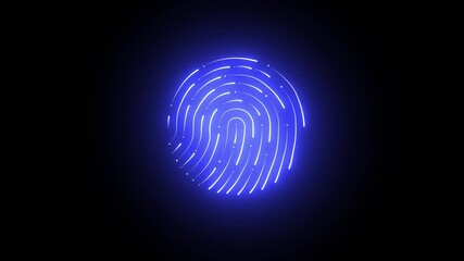 digital processing of fingerprints neon Glowing looping technology fingerprint on a black background in blue color. - Powered by Adobe
