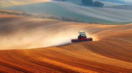 Agricultural machinery operating in vast fields, showcasing the power of modern farming technology