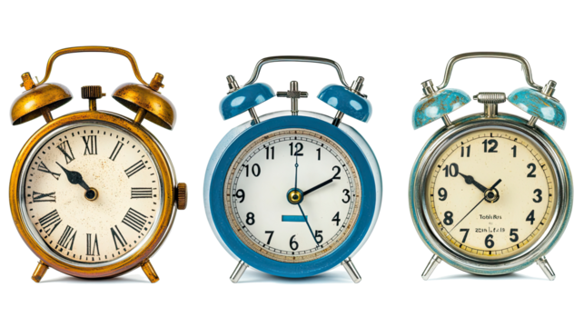 Collection of Vintage Timers and Clocks on a Transparent Background Generative AI