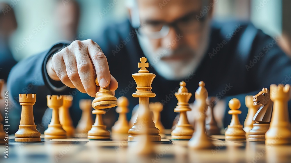 Aufkleber a man is about to make a move in a chess game.