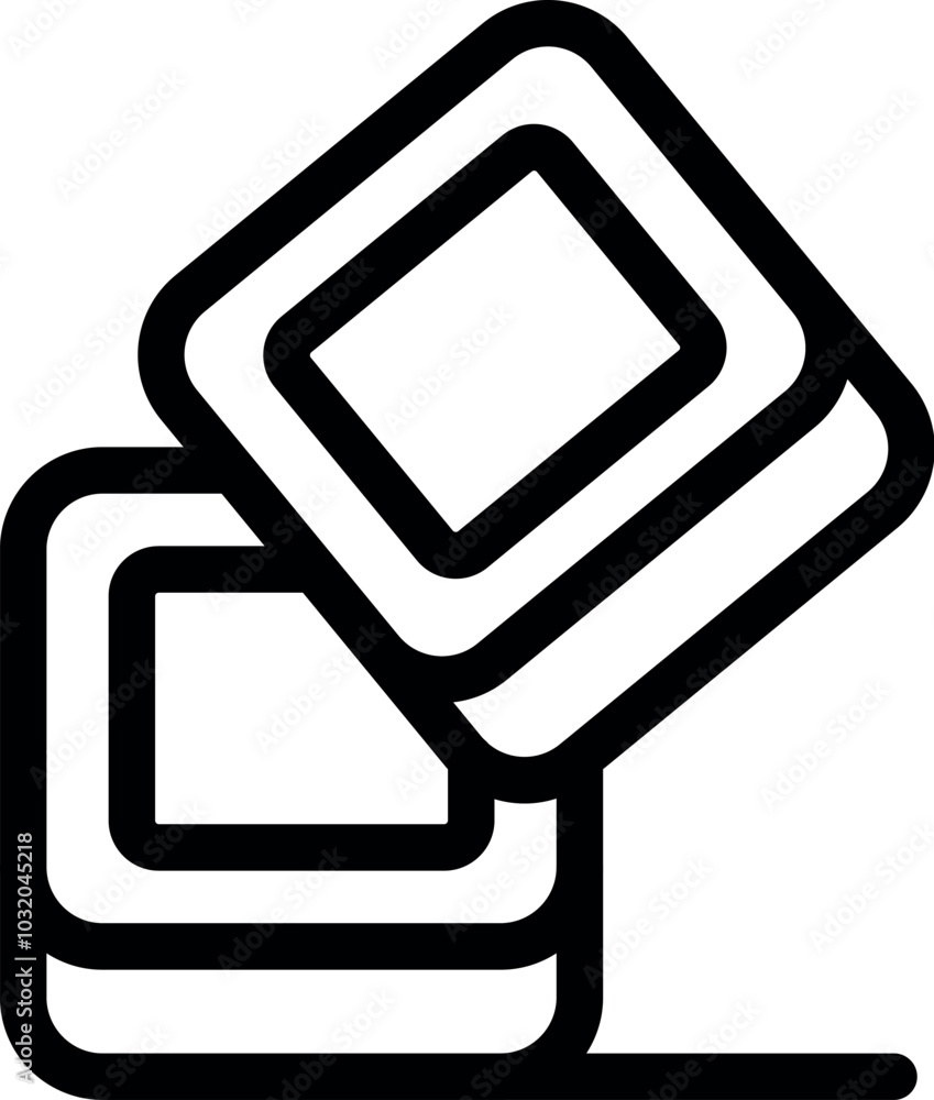 Poster simple black outline icon of two square speech bubbles overlapping, one slightly open, representing 