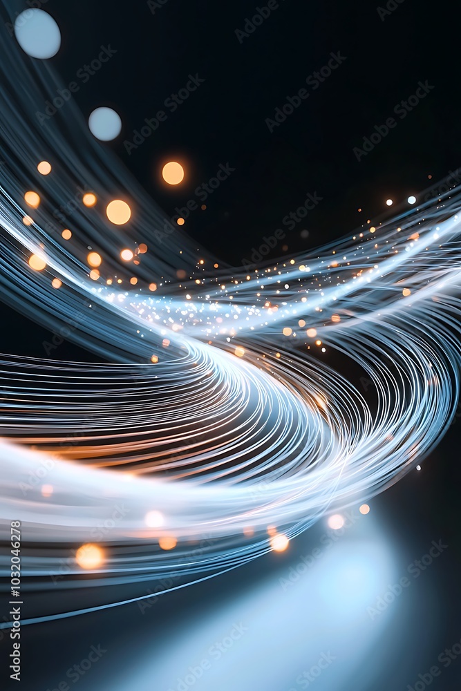 Poster an abstract composition showcasing dynamic lines and glowing particles, illustrating motion and ener