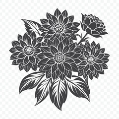 Elegant Floral Bunch with Dahlia Silhouette Vector Art Illustration in Minimalist Style