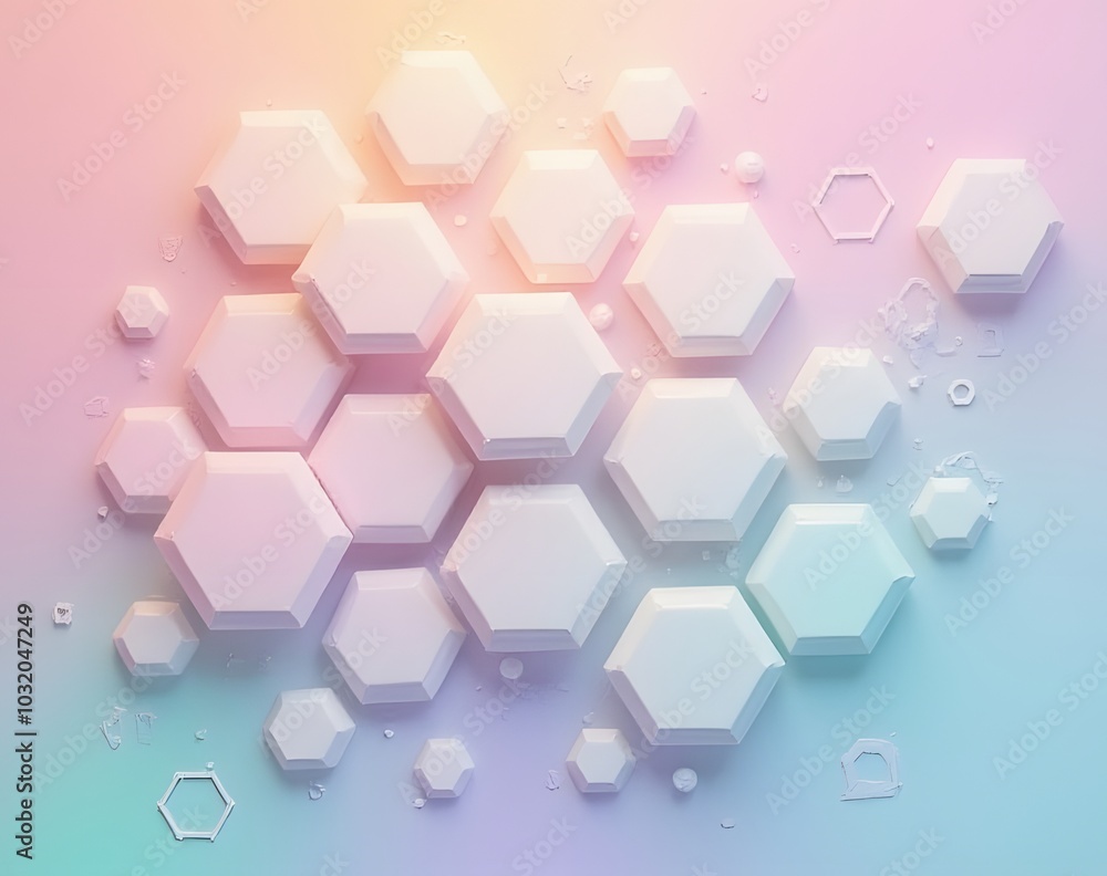 Poster Pastel colors form a modern hexagonal pattern with tech inspired design elements on a contrasting background color scheme.