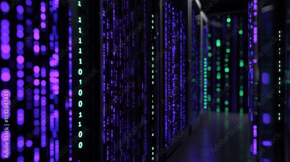 Poster server room with binary code