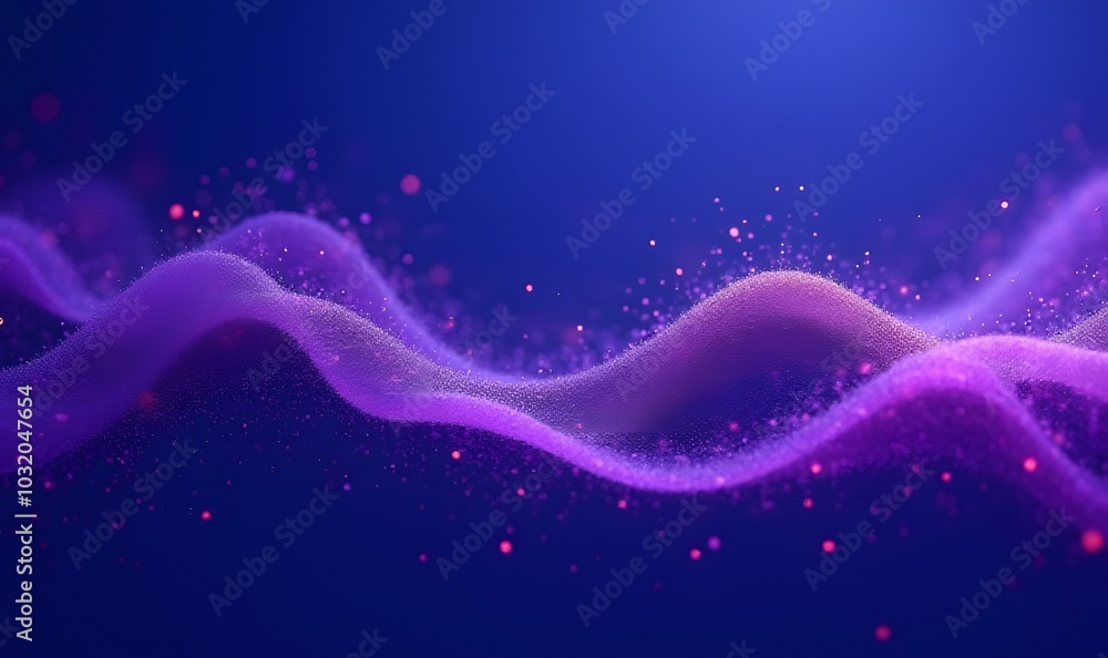 Aufkleber purple abstract particles wave on a blue background with an abstract shape.