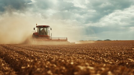 Fototapeta premium Farm equipment at work during planting season, supporting efficient and large-scale crop production